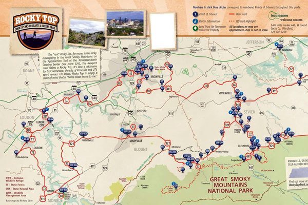 A map of the Rocky Top Trail in the Smoky Mountain area.